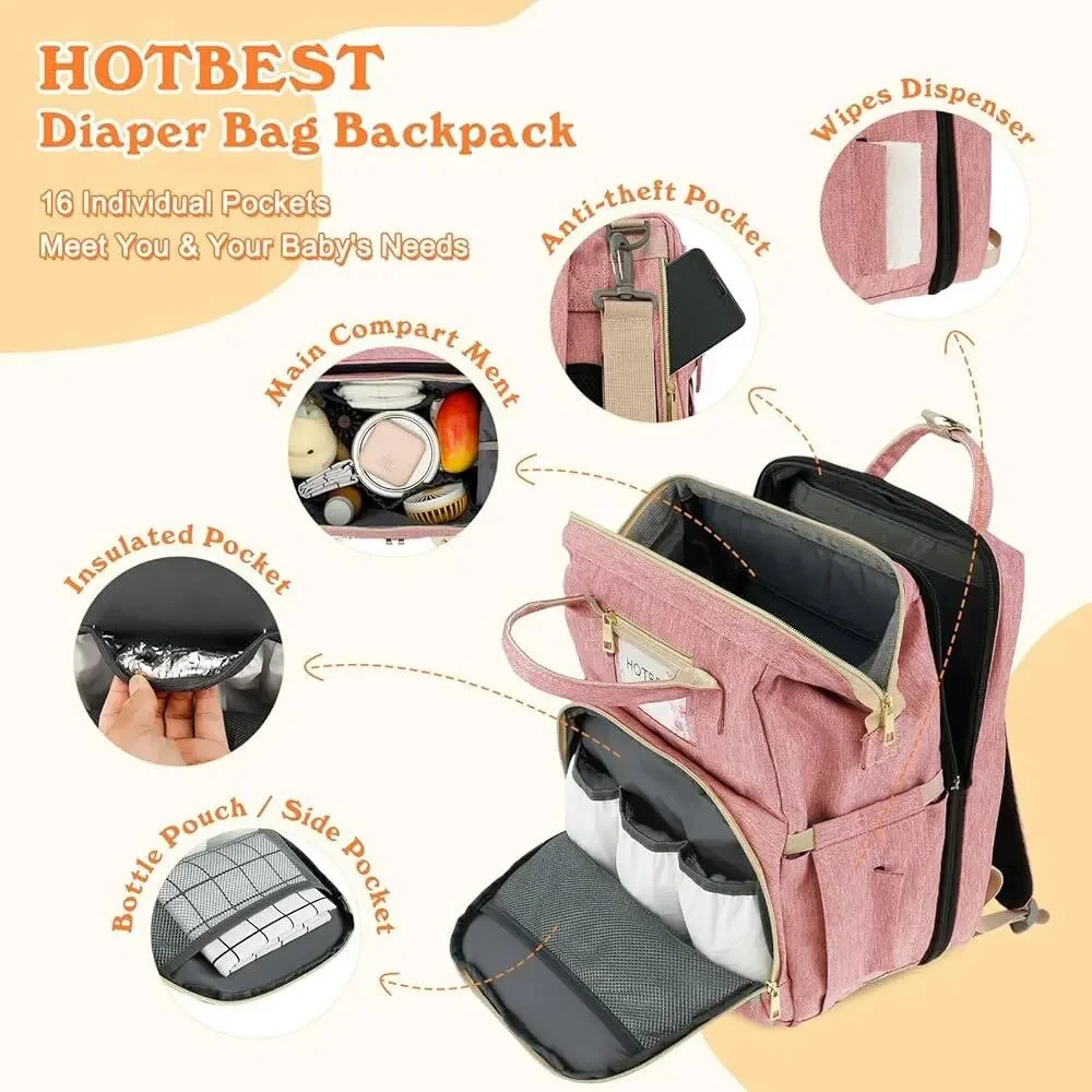 HOTBEST Diaper Bag Backpack, Pink, Large New